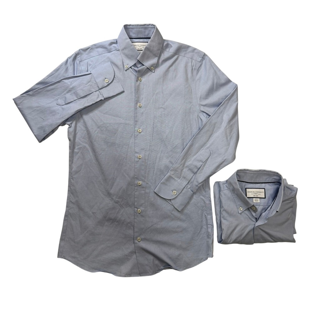 2x Charles Tyrwhitt Mens Slim Fit Non-Iron Dress Shirt Light Blue 14.5 32